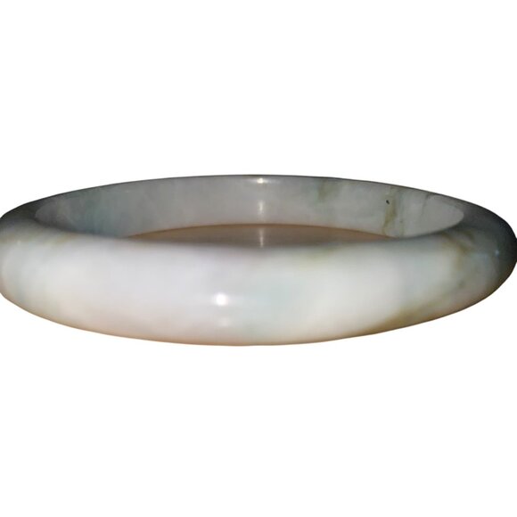 Jadeite Stone Bangle Bracelet White & Green Grade A - Picture 3 of 6